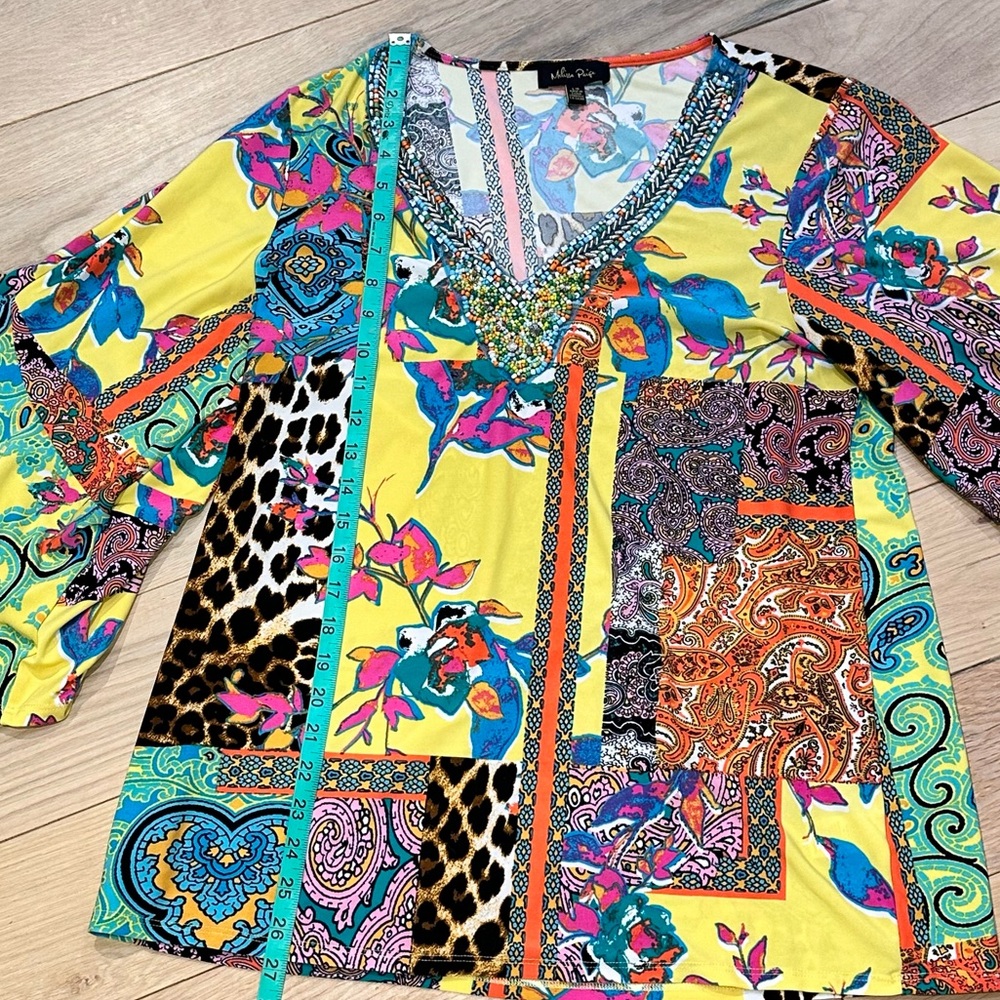 Melissa Paige Colorful Print and Beaded Blouse - Picture 7 of 10